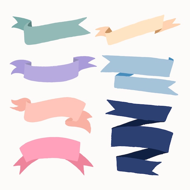 Бесплатное векторное изображение Лента баннер вектор, набор плоский дизайн этикетки