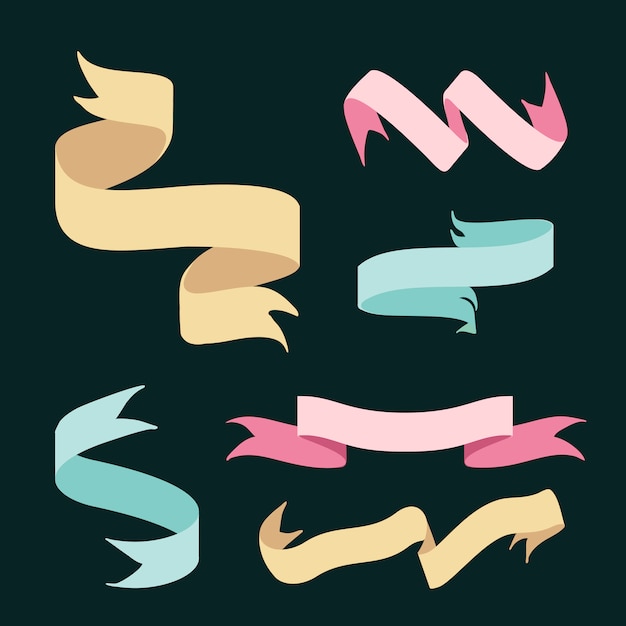 Free vector ribbon banners doodle style set vector