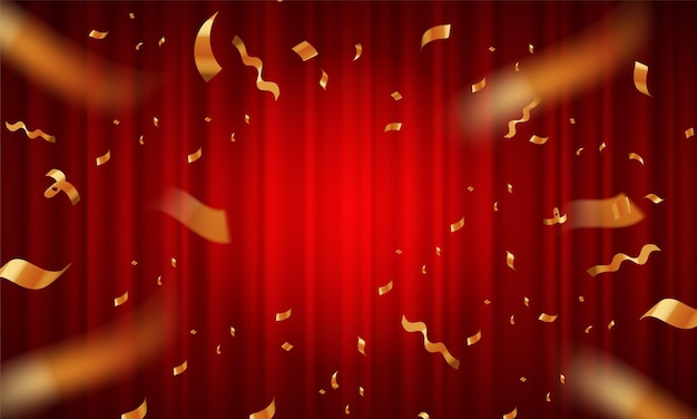 Ribbon-cutting ceremony poster with red curtains. vector illustration