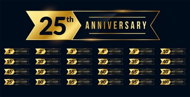 Free vector ribbon style anniversary golden labels set