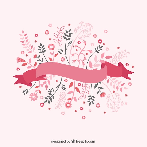Vettore gratuito nastro con fiori in toni rosa