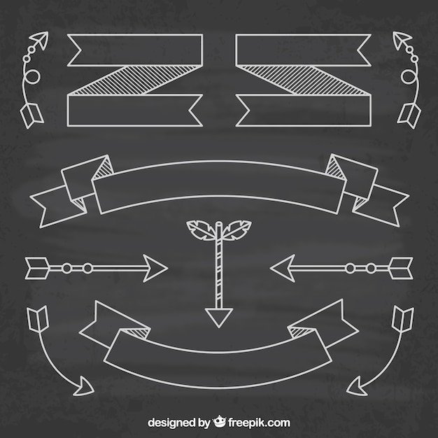 Ribbons and arrow collection in chalkboard style