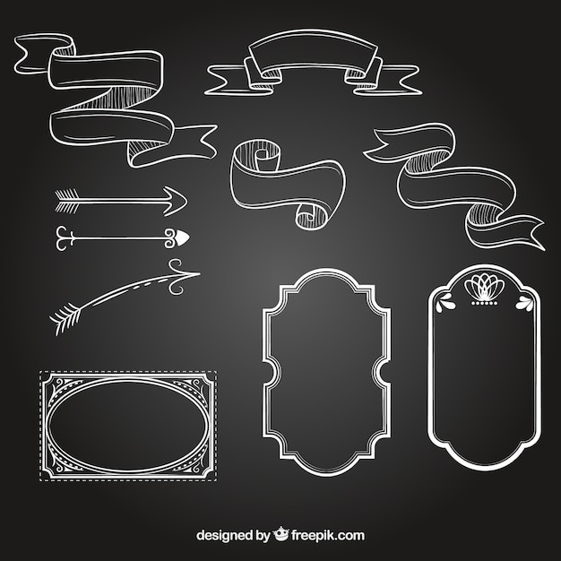 Free vector ribbons frames and arrows collection in chalkboard style