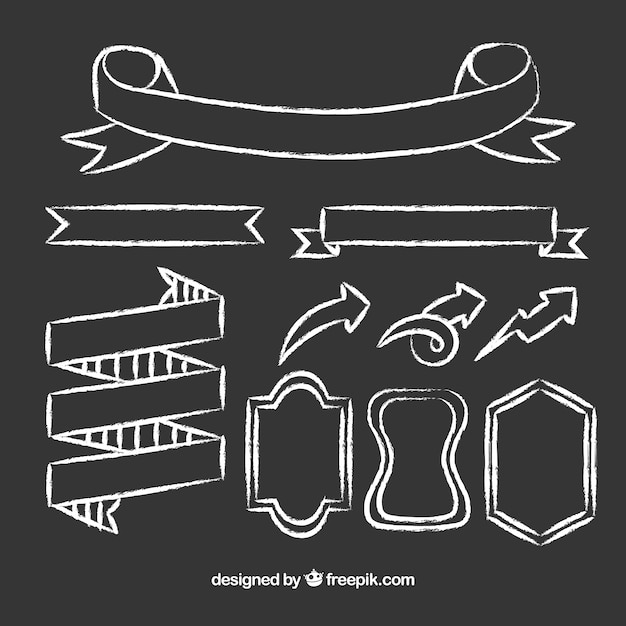 Free vector ribbons frames and arrows collection in chalkboard style