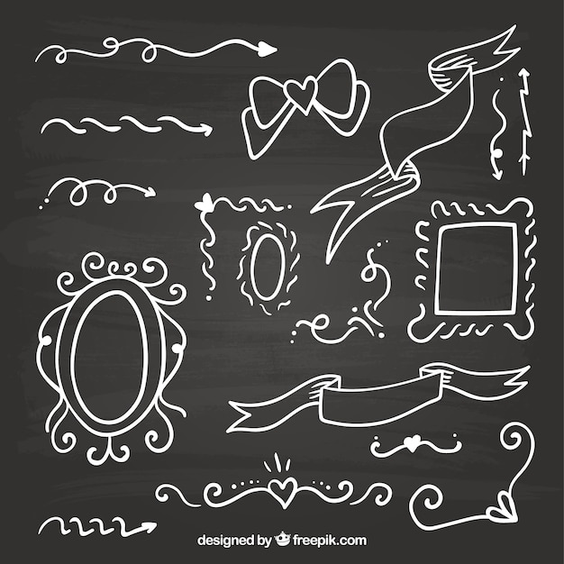 Ribbons frames and arrows collection in chalkboard style