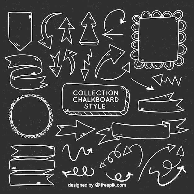 Free vector ribbons, frames and arrows collection in chalkboard style