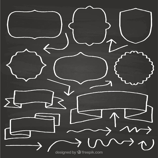 Free vector ribbons, frames and arrows collection in chalkboard style