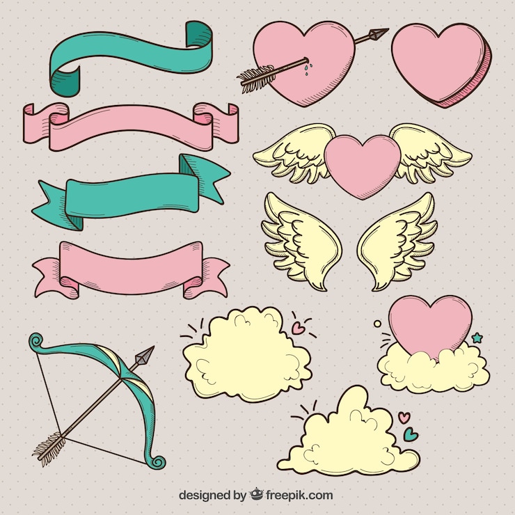 Free Vector ribbons and other hand drawn valentine elements