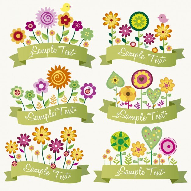 Free vector ribbons with colorful flowers