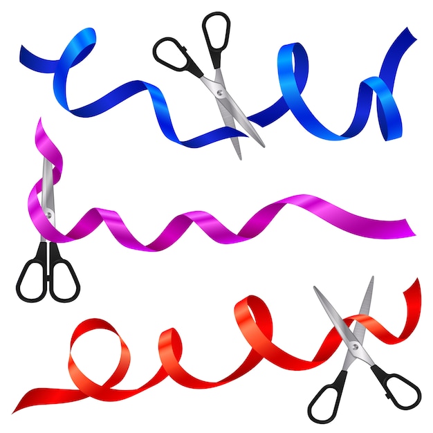 Free vector ribbons with scissors realistic set