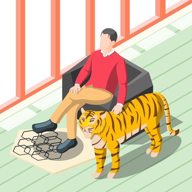 Vettore gratuito rich man patting tiger