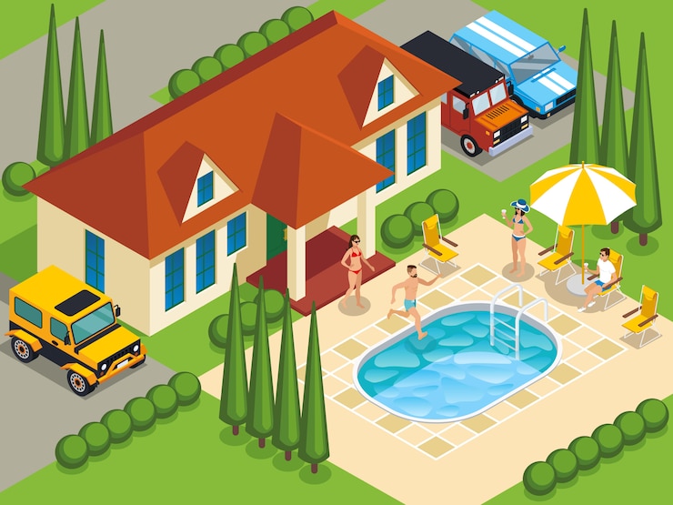 Free Vector rich people villa isometric illustration