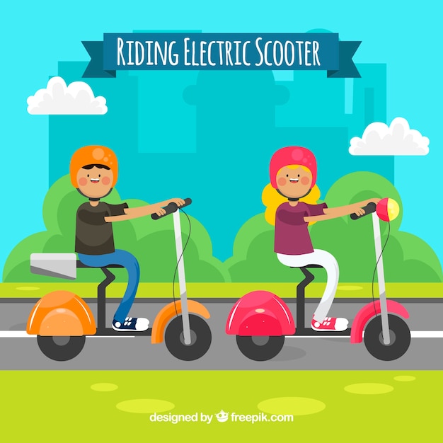 Free vector riding electric scooter concept