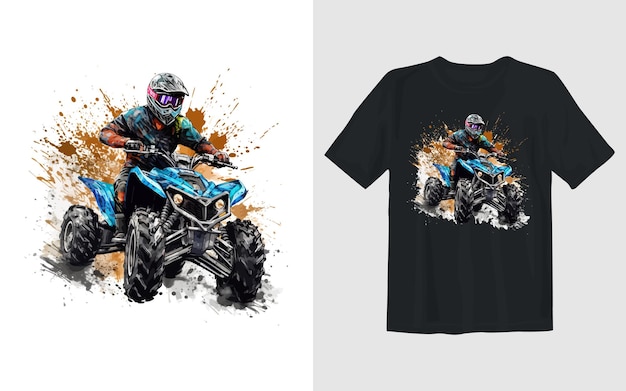 Vettore gratuito equitazione estrema atv cartoon illustrazione vettoriale equitazione estrema atv t shirt design