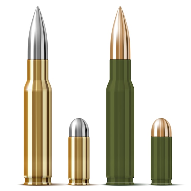 Бесплатное векторное изображение Пули для винтовки и пистолета изолированы