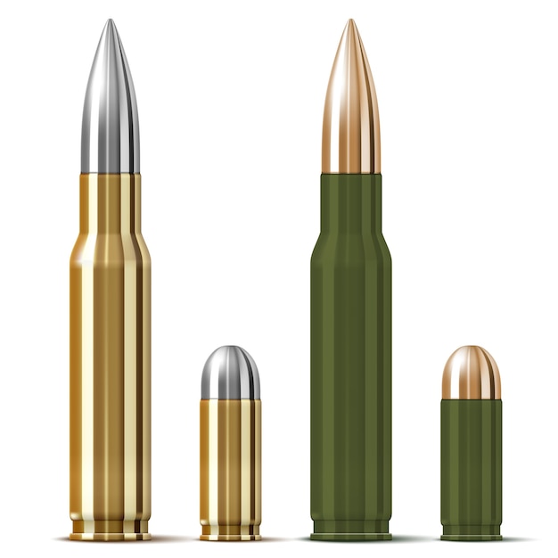 Rifle and pistol bullets isolated