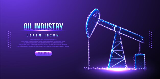 Rig oil industry low poly wireframe, polygonal design