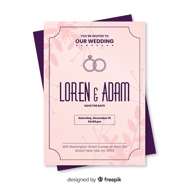 Free vector rings wedding invitation template