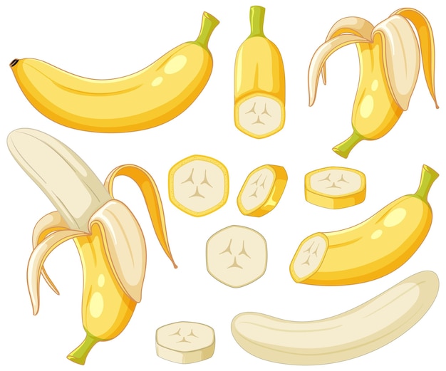 Free vector ripe bananas in whole and sliced