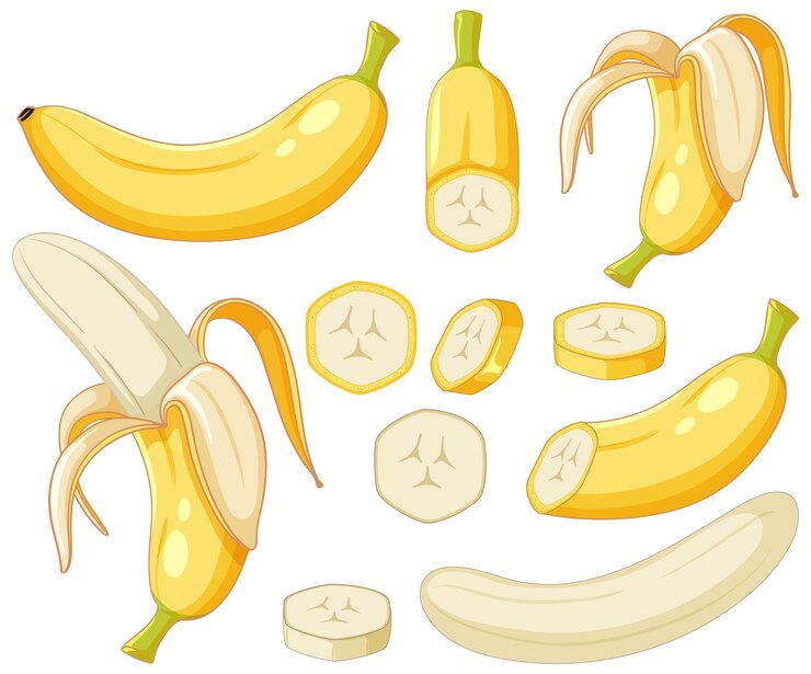 Free Vector ripe bananas in whole and sliced