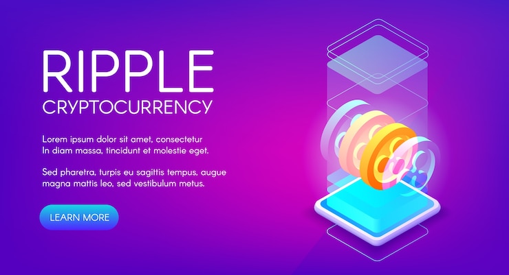 Free Vector ripple cryptocurrency illustration for peer-to-peer blockchain and mining farm technology.