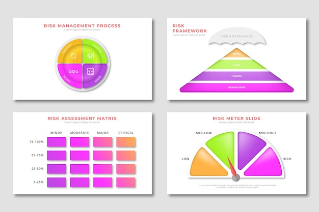 Risk management infographic collection – Free vector templates for download