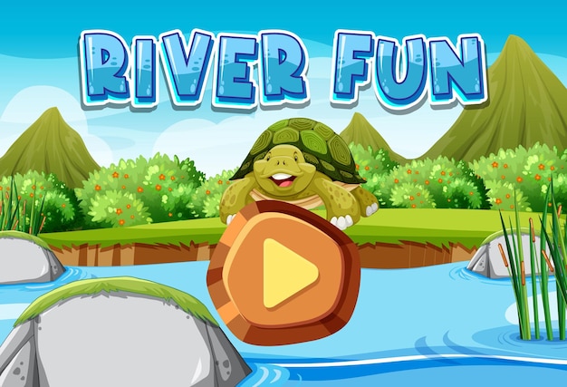 Vettore gratuito modello di gioco divertente sul fiume con pulsante di riproduzione
