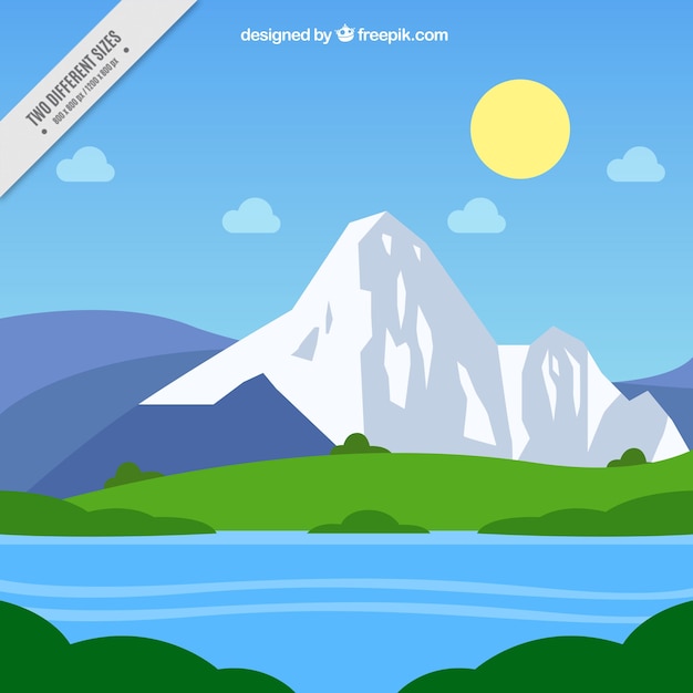 Free vector river and mountain background