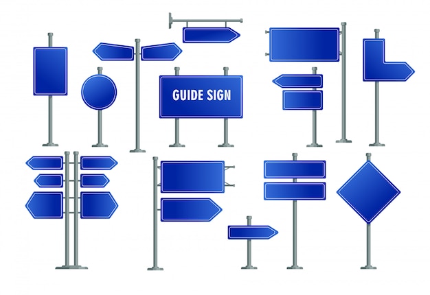 Road blue signs set