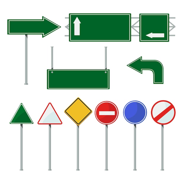 Бесплатное векторное изображение Набор дорожных указателей на столбах