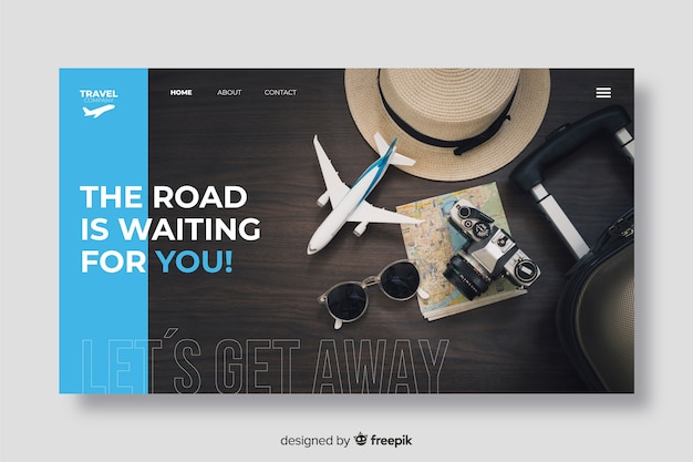 Free vector road is waiting travel landing page with photo