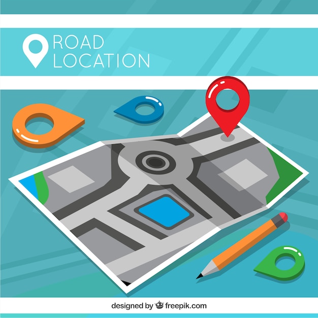 Free vector road map background with locations