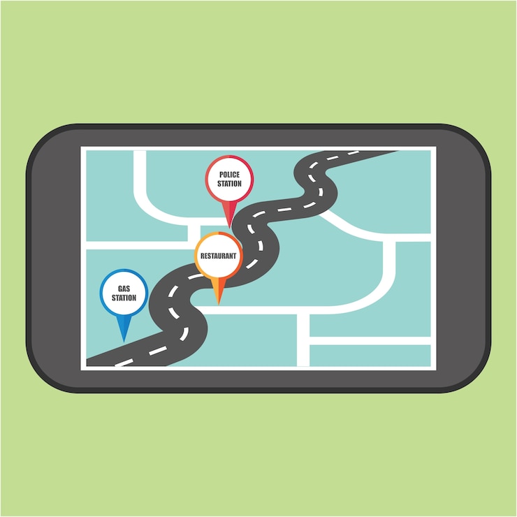 Free Vector road map with colorful pin pointer to important public area