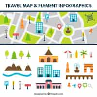 Free vector road map with flat elements