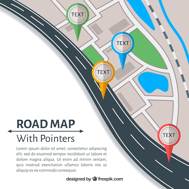 Mappa stradale con puntatori in stile piatto