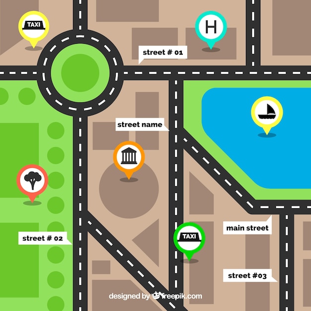 Free vector road map with pointers in flat style