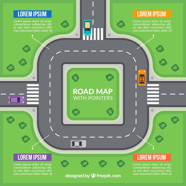 Free vector road map with pointers in flat style