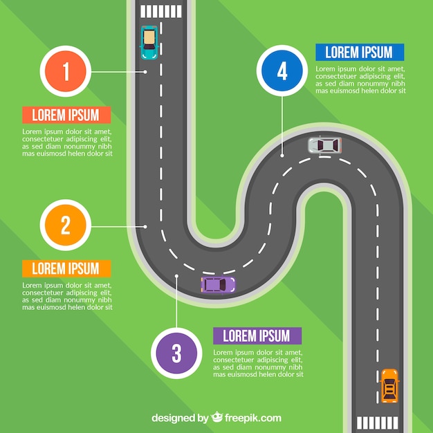 Road map with pointers in flat style