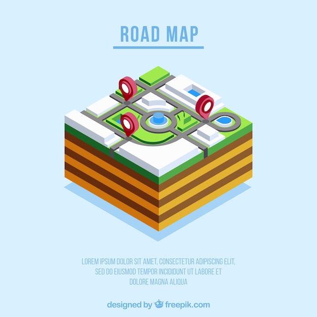 Free vector road map with pointers in isometric style