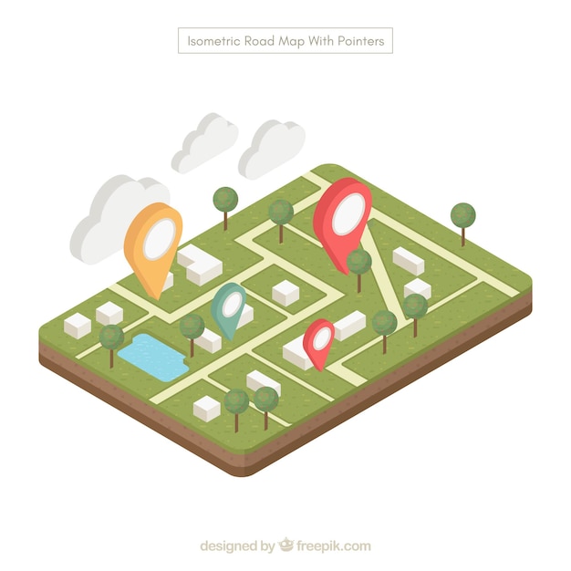 Road map with pointers in isometric style