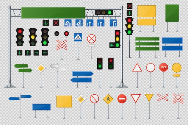 Road signs and pointers realistic vector set