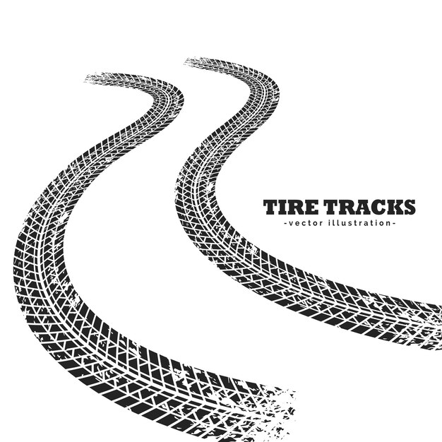 Road tire tracks on white background