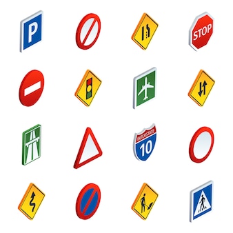 Road traffic signs isometric icons set Free Vector