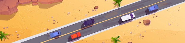 Free vector road with cars top view straight two lane highway