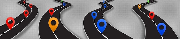 Free vector road with gps pins, highway navigation route set