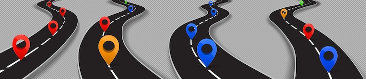 Free Vector road with gps pins, highway navigation route set