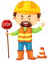 Free vector road worker holding stop sign