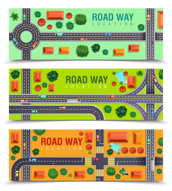 無料ベクター 道路水平バナーセット