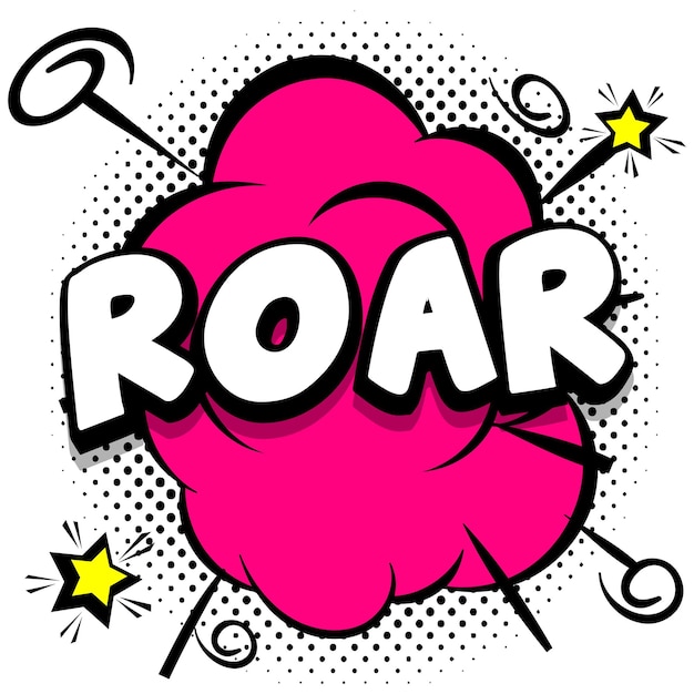 Roar comic bright template with speech bubbles on colorful frames