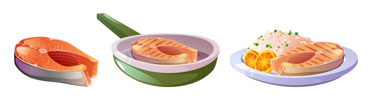 Бесплатный Вектор рыбный стейк на гриле мультфильм bbq